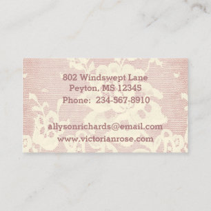 Elegant Creamy White Vintage Floral Lace on Mauve  Business Card