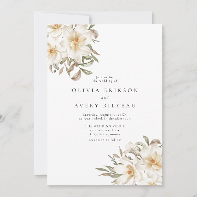 Elegant Creamy White Watercolor Floral Wedding Invitation (Front)
