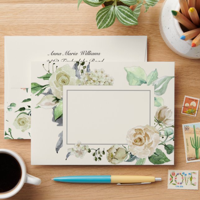 Elegant Creme Floral Pattern Wedding Invitation   Envelope (Desk)