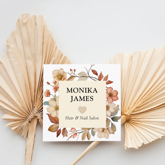 Elegant Creme Watercolor Wildflowers Square Business Card (Creator Uploaded)