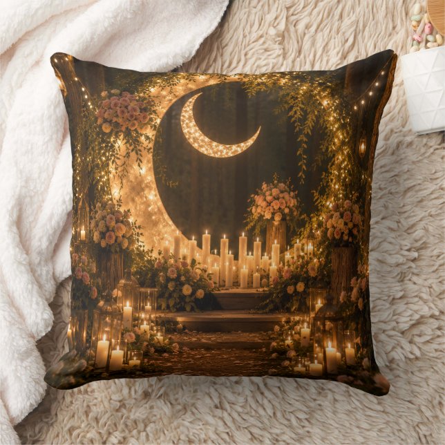  Elegant Crescent Moon Night Sky Throw Pillow (Blanket)