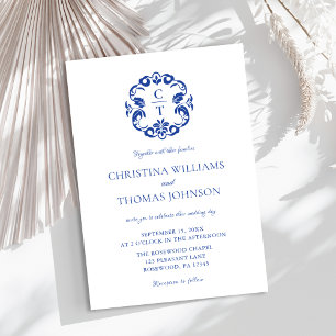 Elegant Crest Blue Wedding Invitation