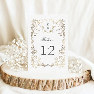 Elegant Crest Floral Wedding Table Number