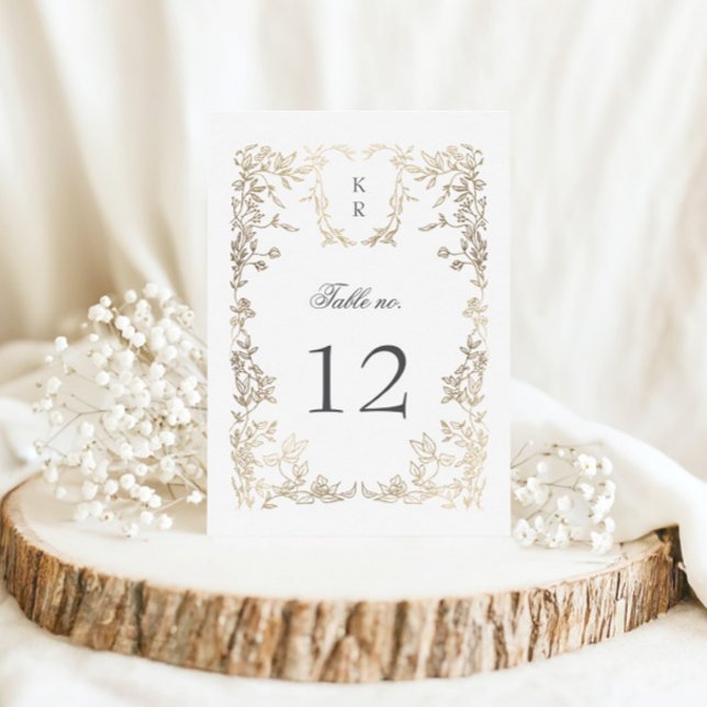 Elegant Crest Floral Wedding Table Number (Creator Uploaded)