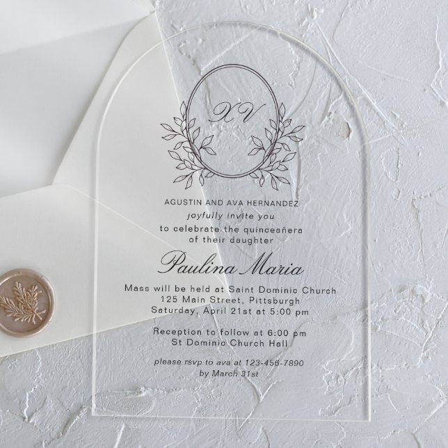 Elegant Crest Formal Quinceañera Acrylic Invitations (Creator Uploaded)