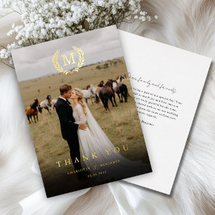 Elegant Crest Monogram 1 Photo Thank You Wedding 