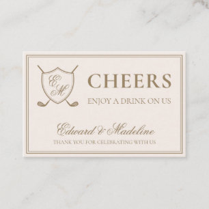 Elegant Crest Monogram Golf Wedding Drink Ticket
