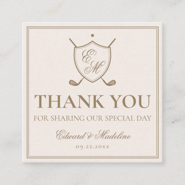 Elegant Crest Monogram Golf Wedding Favour Tag (Front)