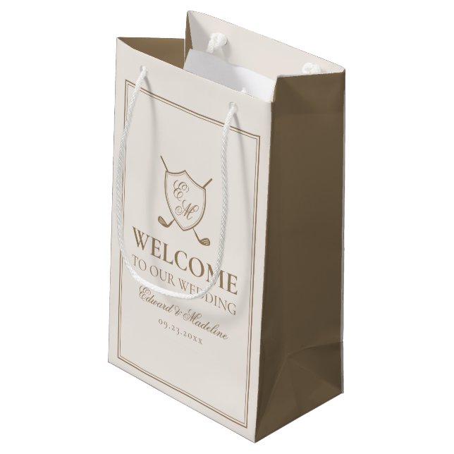 Elegant Crest Monogram Golf Wedding Welcome Bag (Back Angled)