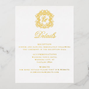 Elegant Crest Monogram Wedding Details Card