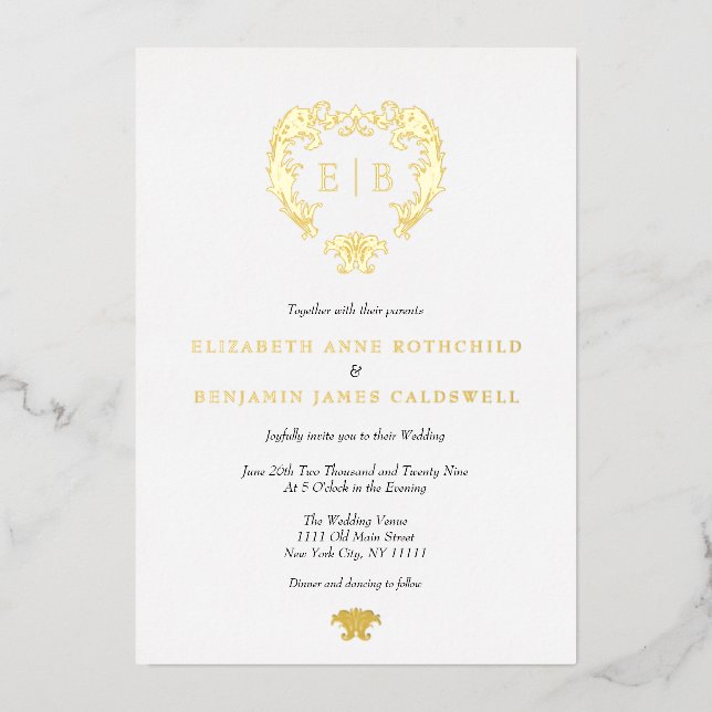 Elegant Crest Monogram Wedding Gold (Front)