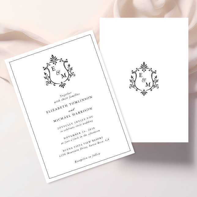 Elegant Crest Monogram Wedding Invitation (Creator Uploaded)
