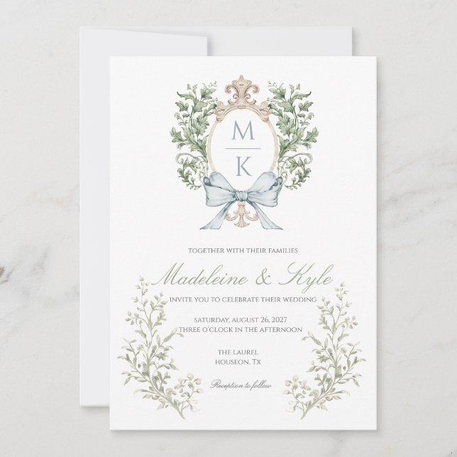 Elegant Crest Monogram Wedding Invitation (Front)