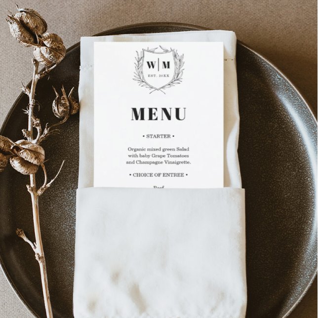 Elegant Crest Monogram Wedding Menu (Creator Uploaded)