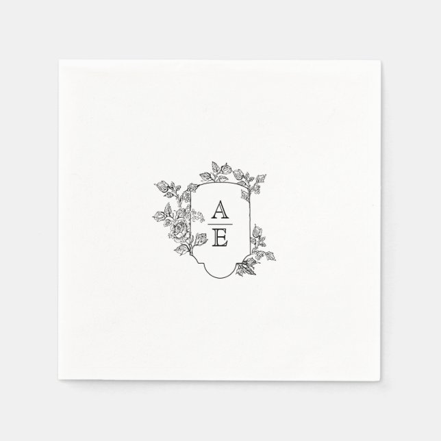 Elegant Crest Monogram Wedding Napkin (Front)