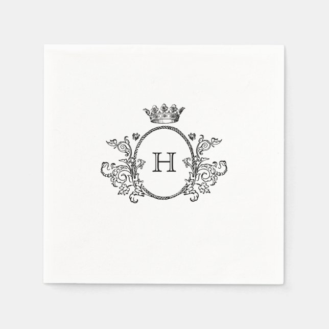 Elegant Crest Monogram Wedding Napkin (Front)