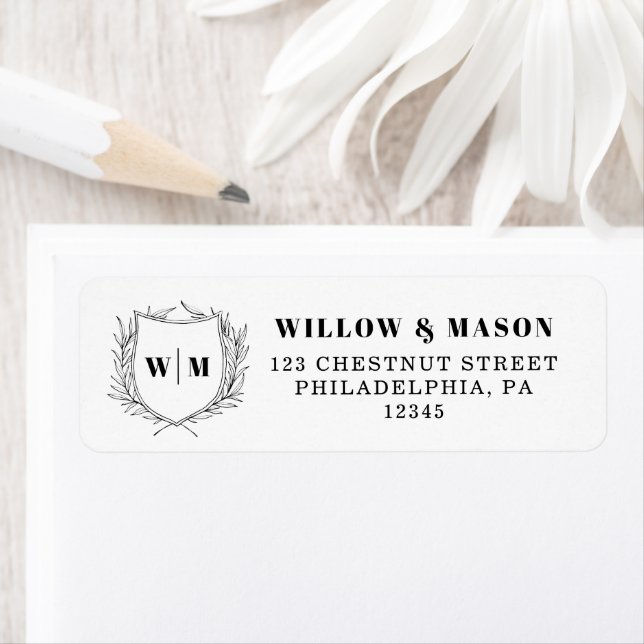 Elegant Crest Monogram Wedding Return Address Label (Insitu)