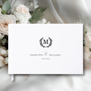 Elegant Crest Monogram Wedding White Guest Book