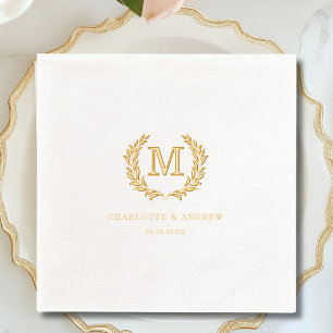Elegant Crest Monogram White Wedding  Foil Napkins
