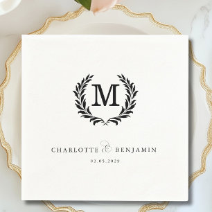 Elegant Crest Monogram White Wedding  Napkin