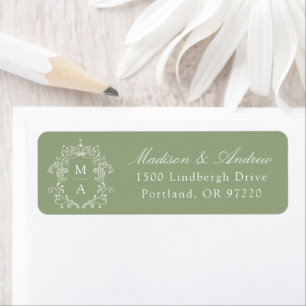 Elegant Crest Sage Green Monogram Wedding Address Return Address Label