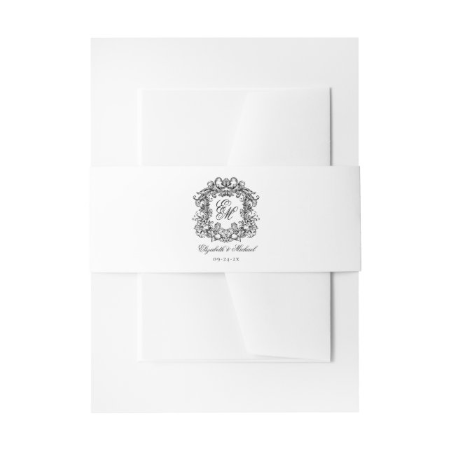 Elegant Crest Script Monogram Wedding Invitation Belly Band (Front Example)