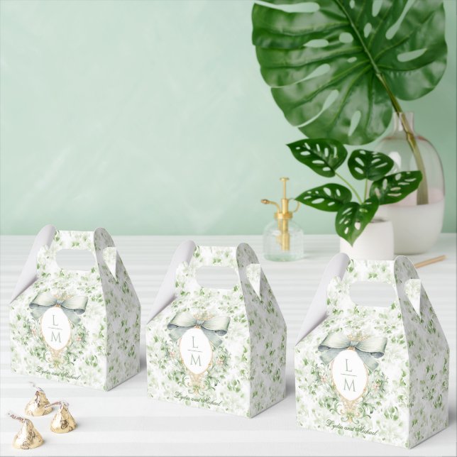 Elegant Crest w/ Sage Green Bow | Wedding Favour Box (Multiple)
