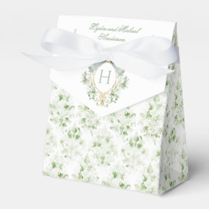 Elegant Crest w/ Sage Green Bow Wedding Favour Box