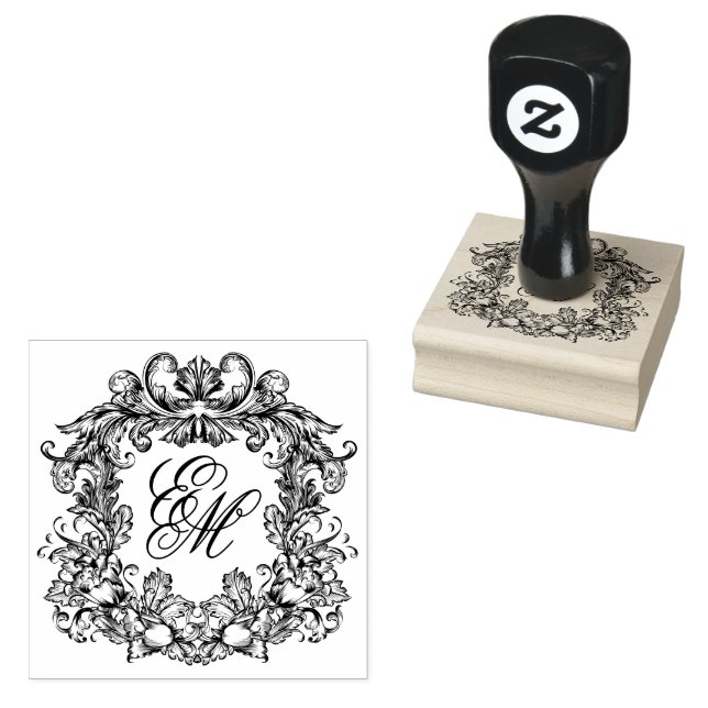 Elegant Crest Wedding Monogram Rubber Stamp (Stamped)