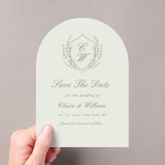 Elegant Crest Wreath Save the Date Acrylic Invitations (Insitu (Handheld))