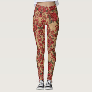 Elegant Crimson Floral   by Asarteon Leggings