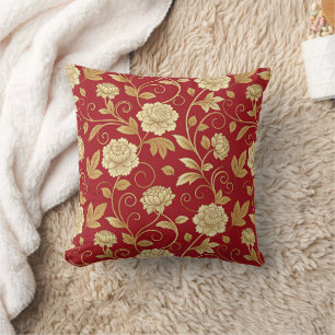 Elegant Crimson Floral Vine Pattern Cushion