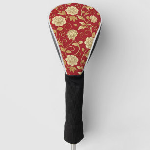 Elegant Crimson Floral Vine Pattern Golf Head Cover