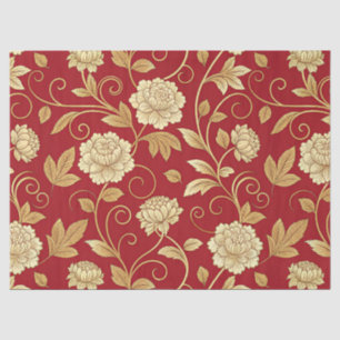 Elegant Crimson Floral Vine Pattern Tissue Paper