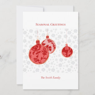 Elegant Crimson Minimal Floral Ornaments Holiday Card