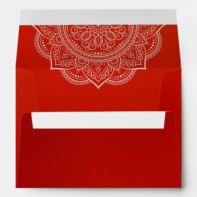 Elegant Crimson Paisley Indian Wedding Invitation  Envelope (Back (Bottom))
