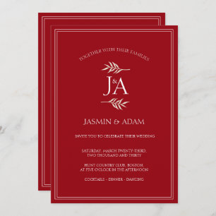Elegant Crimson Red Classic Monogram Wedding  Invitation