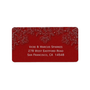 Elegant crimson red floral swirls address label