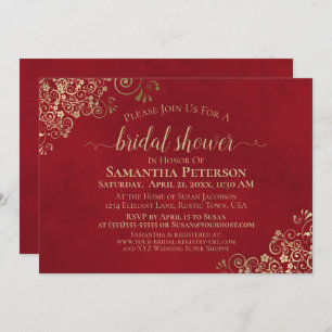 Elegant Crimson Red & Gold Lace Bridal Shower Invitation