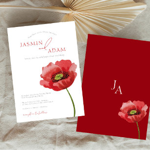 Elegant Crimson Red Poppy Floral Wedding Invitation