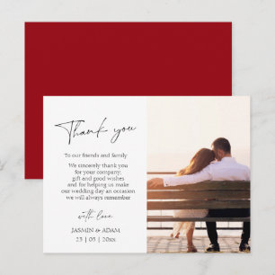 Elegant Crimson Red Script Wedding Photo Thank You Postcard