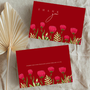 Elegant Crimson Red Wildflower Wedding Thank You Card