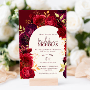 Elegant Crimson Rose Arch Wedding Invitation