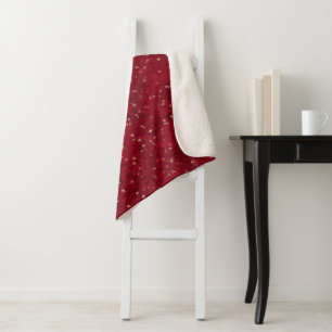 Elegant Crimson Starry Night Monogram Sherpa Blanket