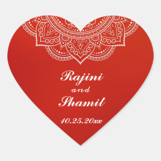 Elegant Crimson White Indian Paisley Wedding Heart Sticker