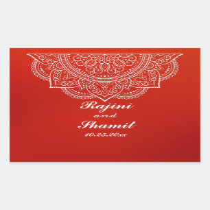Elegant  Crimson White Indian Paisley Wedding  Rectangular Sticker