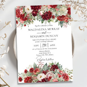 Elegant Crimson Wine Red Mums Flowers Wedding Invitation