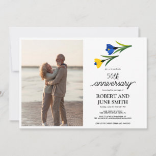 Elegant crocus flower 50th wedding anniversary  invitation