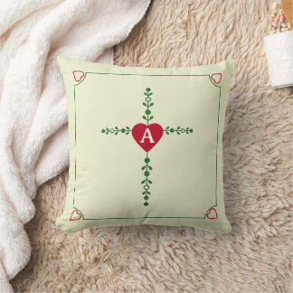 Elegant Cross and Heart God's Love Green and Cream Cushion