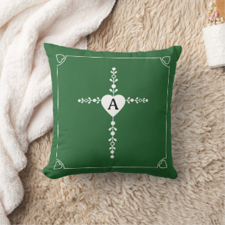 Elegant Cross and Heart God's Love Green and White Cushion